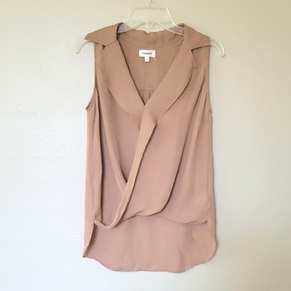 L'AGENCE Blush Nude Faux Wrap Silk Sleeveless Blouse